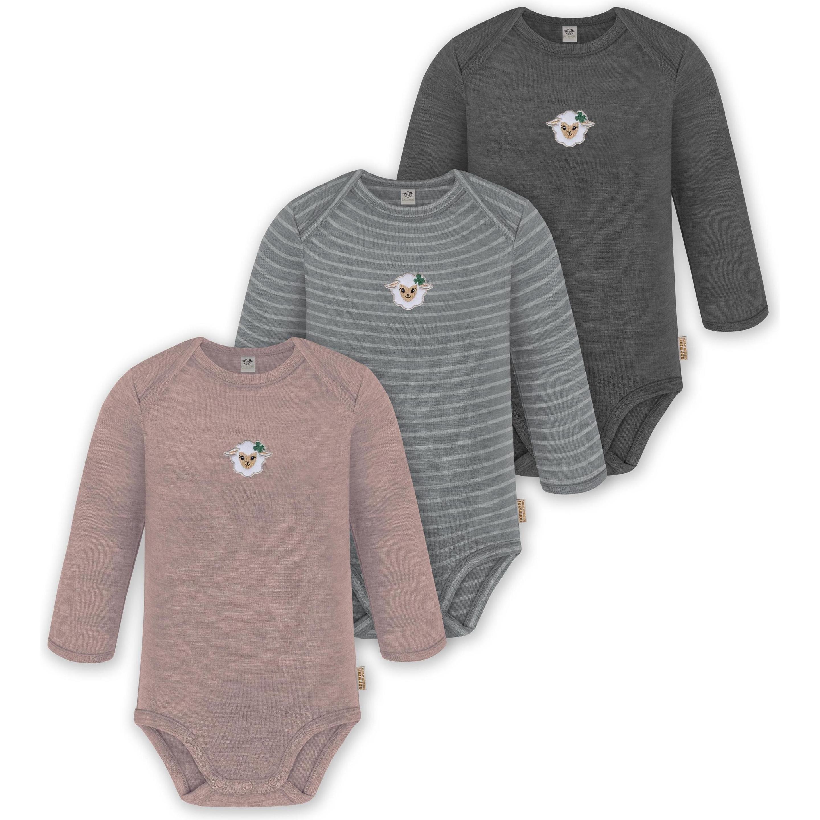 Normani, Herren, Body, 3er Pack Baby Merino Body Langarm „Auckland" - 9375, Grau, (74)