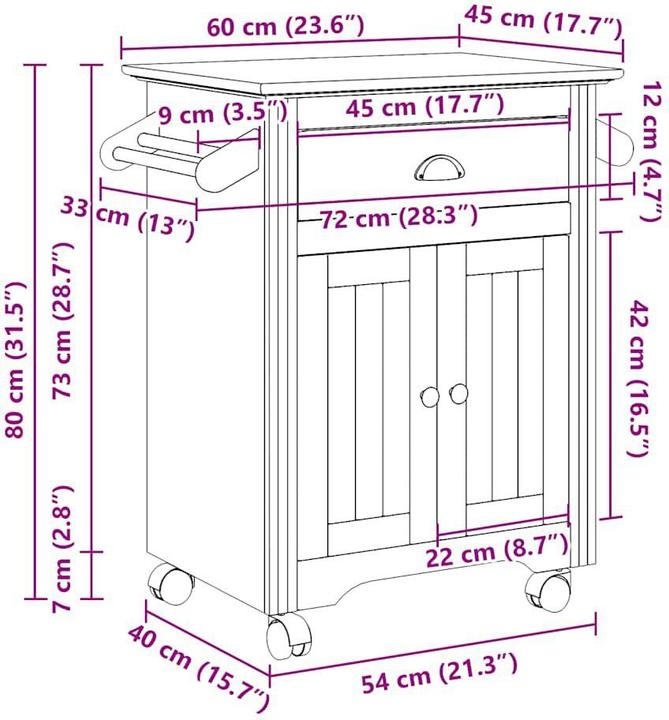 Produktbild vidaXL Küchenwagen BODO Weiss 72x45x80 cm Beistellwagen Lagerwagen