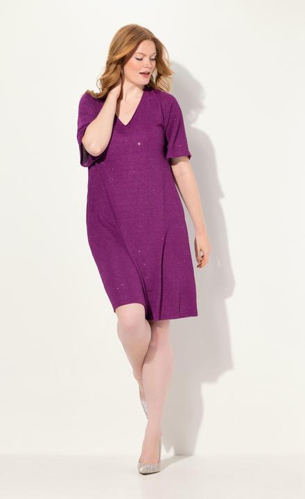 Produktbild Ulla Popken Midikleid, A-Linie, Glitter, V-Ausschnitt, 3/4-Arm (42, 44)