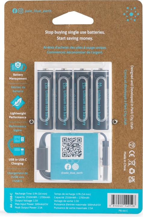 Produktbild Pale Blue AA USB-C (4 Stk., AA, 1700 mAh)