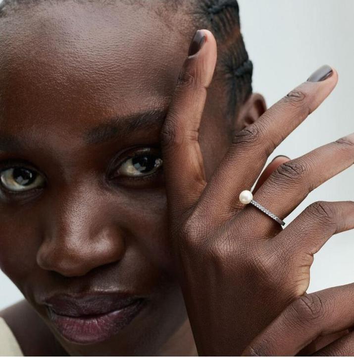 Image du produit Pandora Perle de culture d'eau douce traitée & bague pavée (56, Argent 925)
