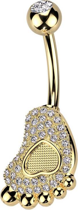 Produktbild Star Piercing Banane vergoldet mit Kugel vergoldet Kristall silber und Babyfuss Kristalle silber (Messing, Chirurgenstahl 316L)