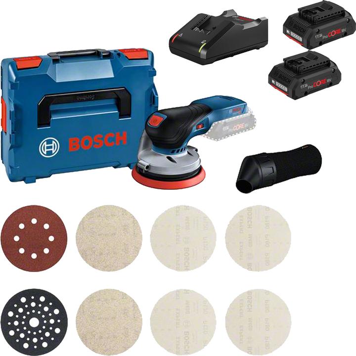 Actual product image Bosch Professional Combi-Set GEX 18V-125 + M480 Starter Set / 2x 4,0 Ah ProCORE + Ladegerät in L (Eccentric grinder)
