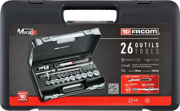 Actual product image Facom Socket wrench set 1/2" / 25 parts / S.161-4P6 (10 mm, 12 mm, 13 mm, 14 mm, 15 mm, 16 mm, 17 mm, 18 mm, 19 mm, 21 mm, 22 mm, 23 mm, 24 mm, 27 mm, 28 mm, 29 mm, 30 mm, 32 mm)
