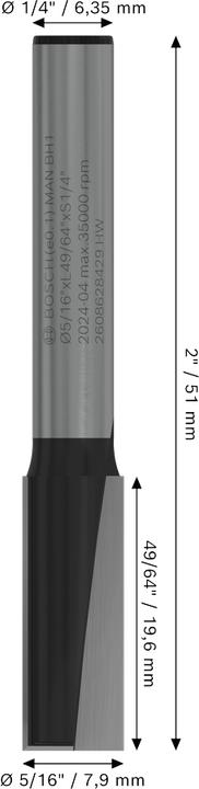 Actual product image Bosch Professional Zubehör Grooving cutter, 1/4-inch, D1 8 mm, L 19.6 mm, G 51 mm. For hand routers