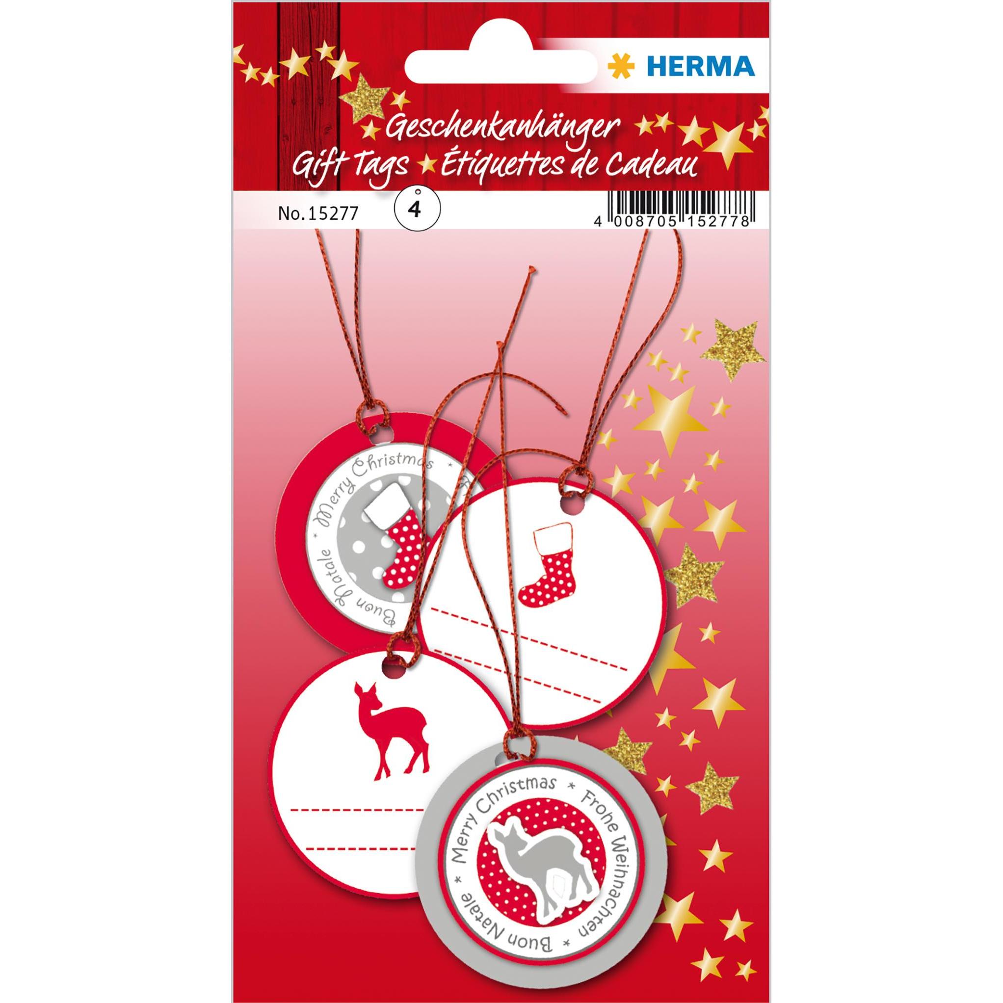 Thumbnail - Herma, Geschenkverpackung, Geschenkanhänger Weihnachten Ø 5 cm, Rot, 4 Stück (Geschenkverzierung, 4 x)