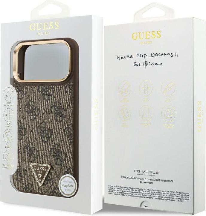 Produktbild Guess Case Magsafe 4G PU Leather Case With Triangle Logo And Gold Metal Camera Frame For iPhone 17 P (Apple iPhone 17 Pro Max)