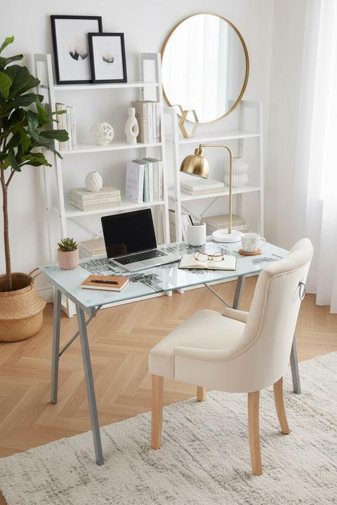 Actual product image Möbilia Desk world map glass white (113 x 58 x 73 cm)