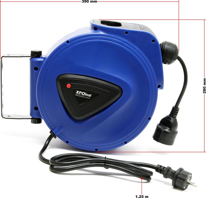 Actual product image XPOtool automatic 15m cable drum with wall bracket 180° pivoting and mounting material (15 m)