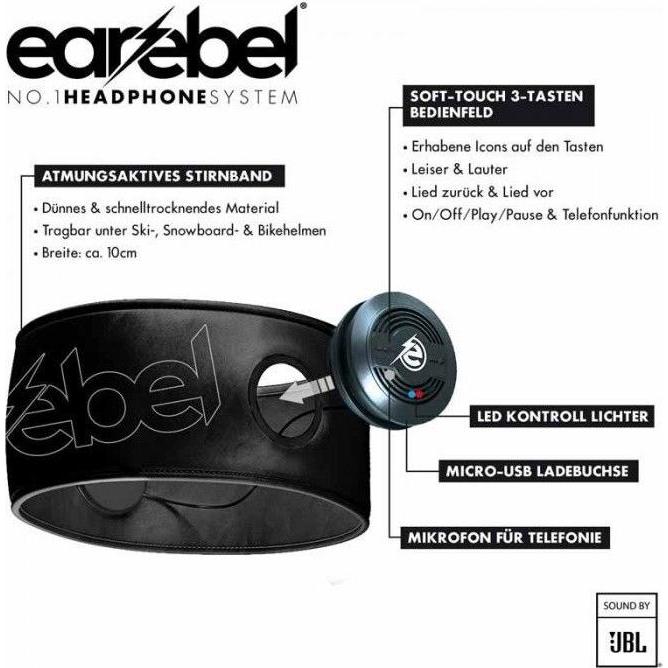 Thumbnail - Earebel, Stirnband, - Performance - Hoofdband maat L/XL - on ear - koptelefoon - sport koptelefoon - hardlopen - fitness...