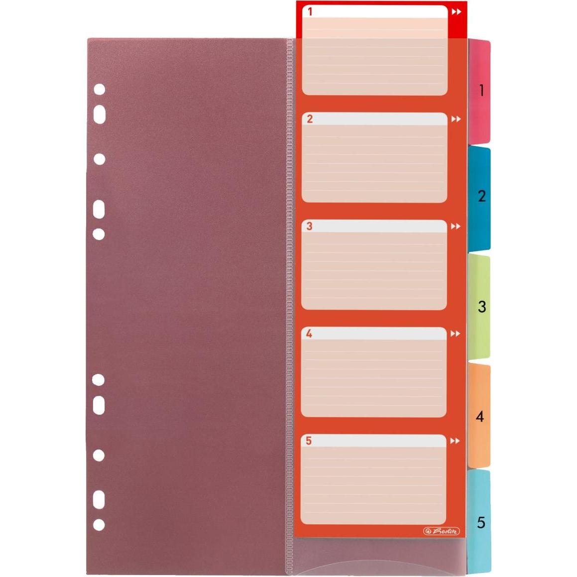 Herlitz, Ordner Zubehör, Register A4 5tlg 1-5 farbig