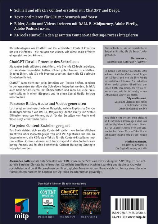 Produktbild KI für Content Creation (Deutsch, Alexander Loth, 2024)