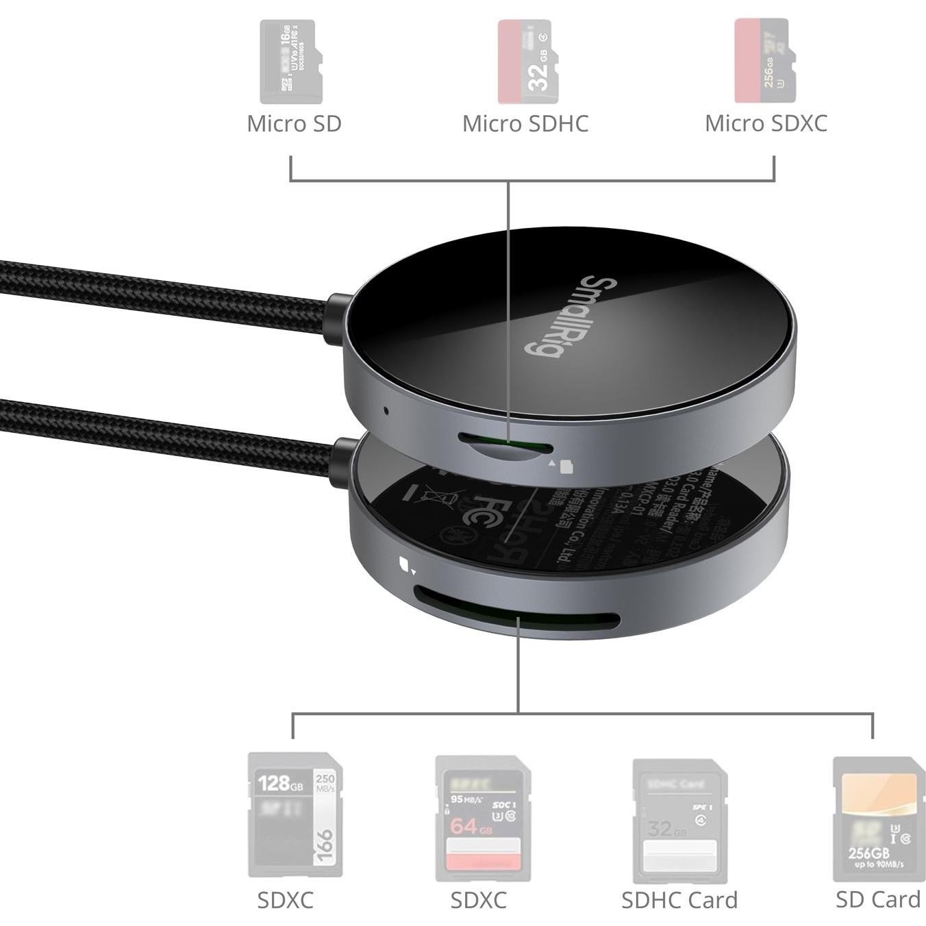 Thumbnail - SmallRig SD3.0 Memory Card Reader 4869, Speicherkartenlesegerät, Silber, Schwarz