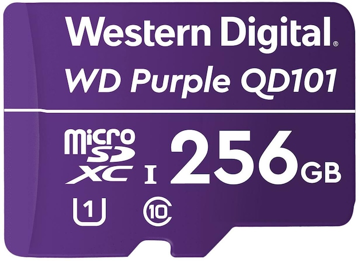 WD Violet, Surveillance, microSD XC, Classe - 10, UHS 1 (256 Go, microSDXC, U1, UHS-I)