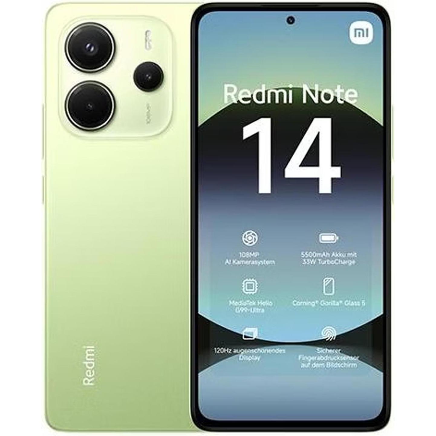 Xiaomi Redmi Note 14 (128 GB, Lime Green, 6.67", Hybrid Dual SIM), Smartphone, Grün