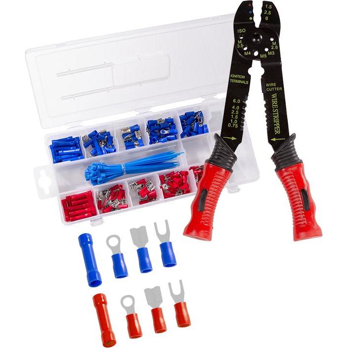 LogiLink, Pinza, Crimpzange für isolierte Kabelschuhe / Kabelverbinder, mit Crimp-Sortiment