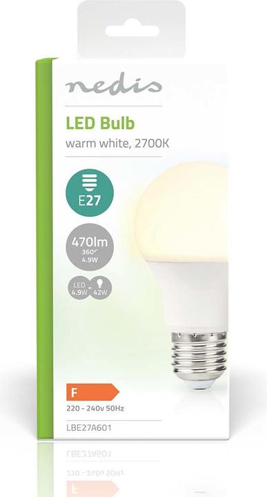 Actual product image Nedis LBE27A601 LED lamp E27 A60 4.9 W 470 lm 2700 K Warm white 1 piece (E27, 470 lm, 1x)
