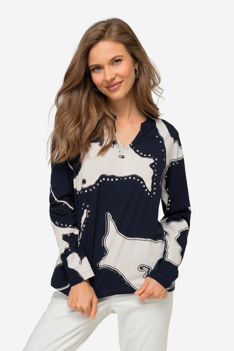 Produktbild Laurasøn T-Shirt, Insel Print, V-Ausschnitt, Langarm (M)