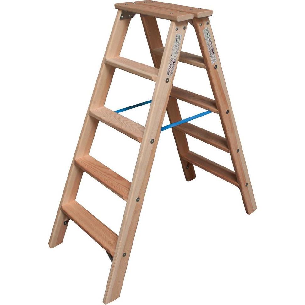 Krause, Leiter + Gerüst, Holz-Stufen-Doppelleiter 2x5 Arbeitshöhe:ca.2,65m 8,0kg 81842 (Stehleiter, 115 cm)