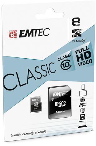 Produktbild Emtec Classic Flash-Speicherkarte (SD-Adapter inbegriffen) (8 GB, microSDHC, U3, UHS-I)