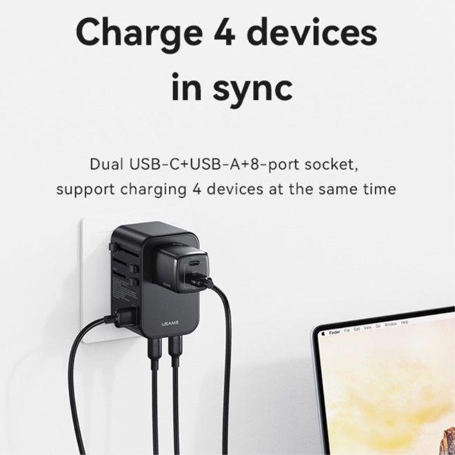 Produktbild Usams US-CC199 T62 65W Dual Type-C+USB Universal Travel Charger (US/AU/UK/EU)