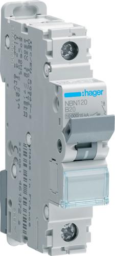 Actual product image Hager Circuit breaker NBN120 1 pole 10kA/15kA B-20A 1M