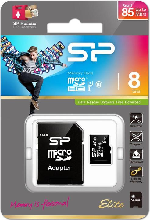 Produktbild Silicon Power Elite UHS-I 8GB microSDHC Ad. (8 GB, microSDHC, U1, UHS-I)