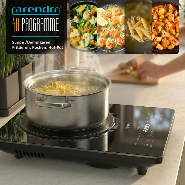 Produktbild Arendo Induktions-Kochfeld Einzelkochplatte, Mobile 2200W Induktionsplatte, Timer, Touch & Kindersicherung