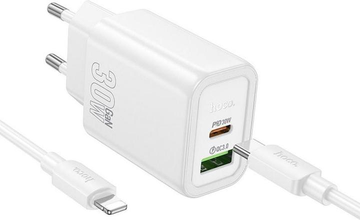Immagine prodotto Hoco Adapter wall charger USB A + Type C + cable Type C to Lightning PD QC3.0 3A 30W N63 white (30 W, 2 porte)