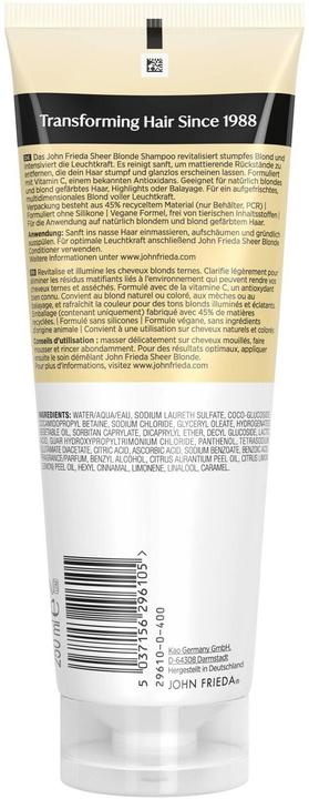 Immagine prodotto John Frieda Sheer Blonde Shampoo Refresh&Shine 250ml (Shampoo liquido, 250 ml)