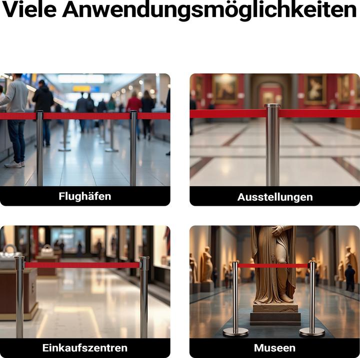 Actual product image Wiltec Mobile barrier posts 32x7x90cm silver-coloured steel personnel guidance system