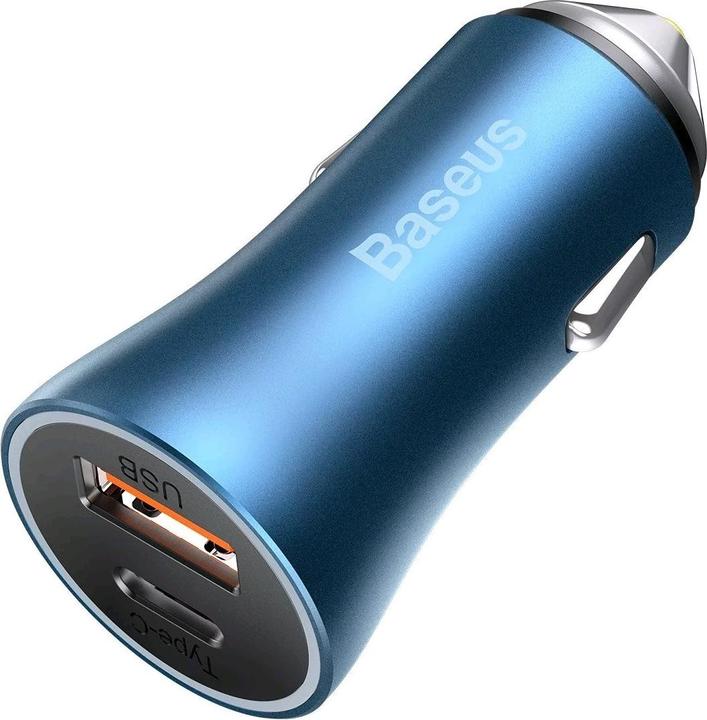 Actual product image Baseus Golden Contactor Pro car charger, USB + USB-C, QC4.0+, PD, SCP, 40W (blue)
