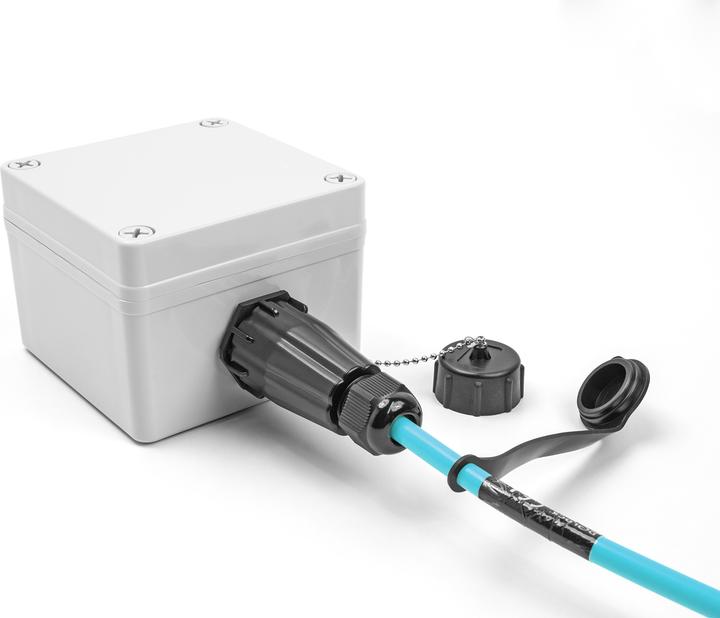 Produktbild Delock LWL Kabel LC Duplex zu LC Duplex mit Verschlusskappe Multimode OM3 IP68 staub- und wasserdich (2 m)
