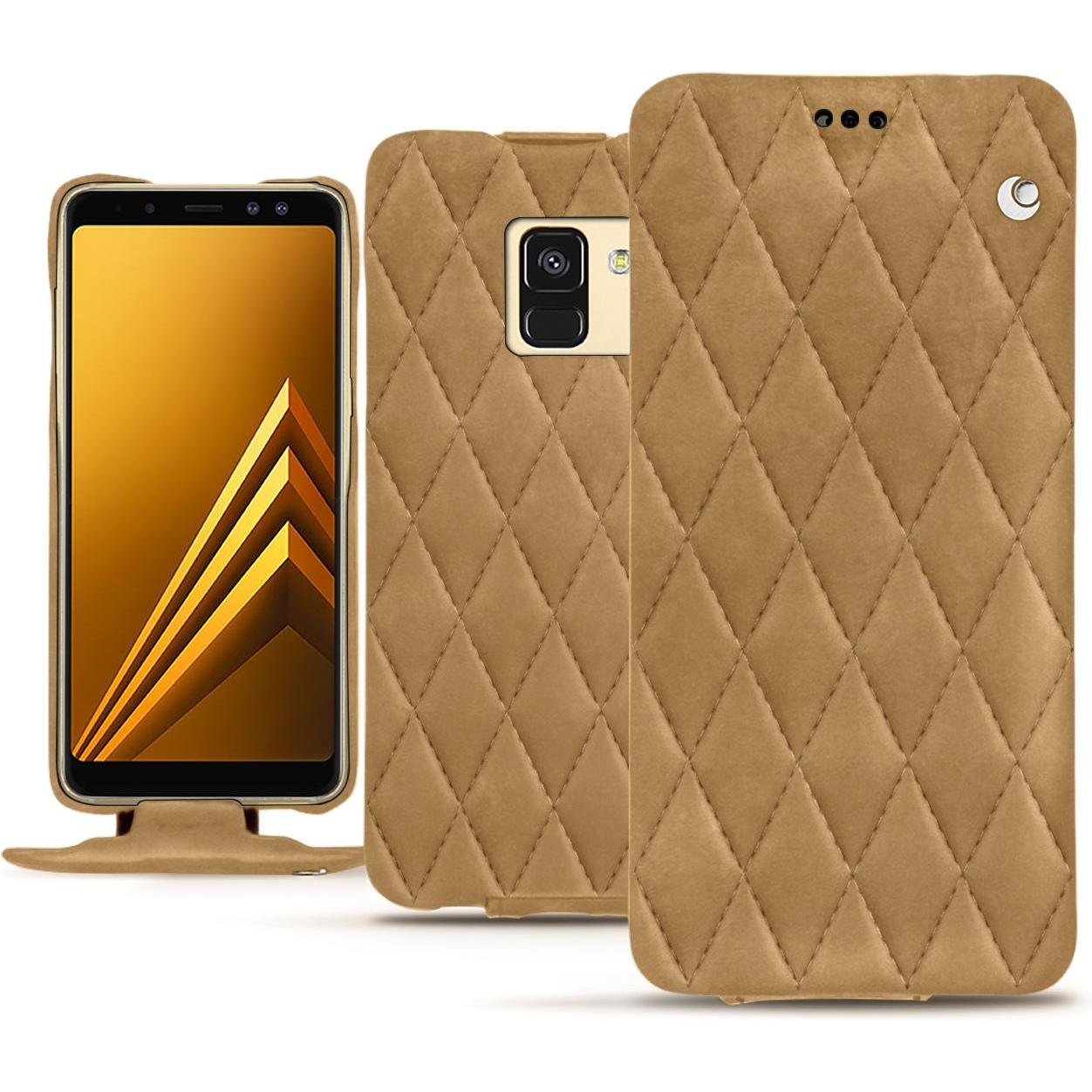 Noreve Lederschutzhülle vertikal (Samsung Galaxy A8+), Smartphone Hülle, Braun