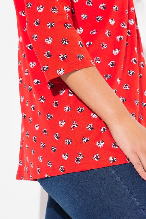 Immagine prodotto Ulla Popken Maglia dal taglio svasato con pallini, pieghe decorative, scollo a V e maniche a 3/4 (54)