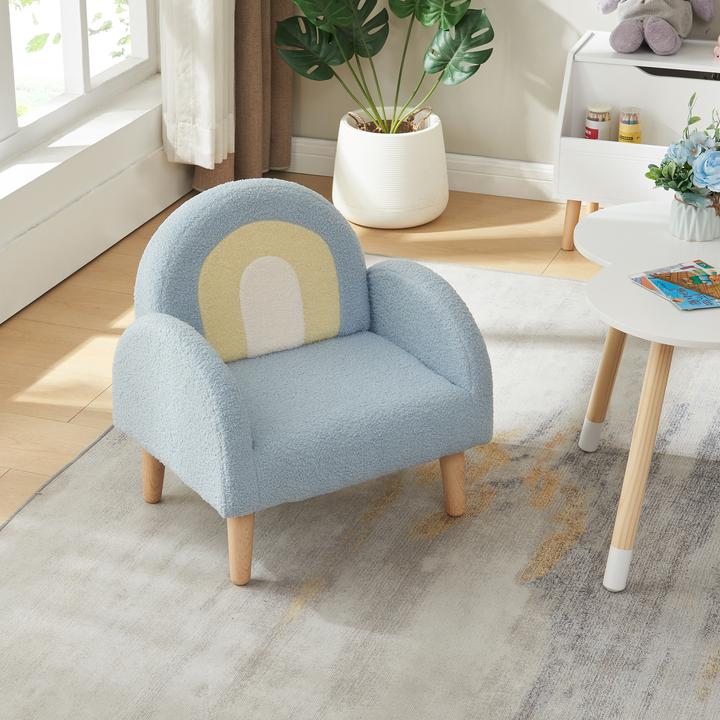 Actual product image En.Casa Kindersessel Sorreindi 50x50x45 cm Teddystoff Blau (Child armchair)