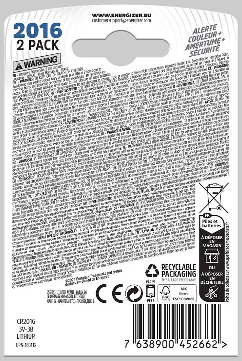 Produktbild Energizer CR2016 Ultimate Lithium (2 Stk., CR2016, 90 mAh)
