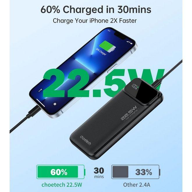 Image du produit Choetech Powerbank B728 10000mAh 22.5W PD USB-A / USB-C - noir (10000 mAh, 22.50 W, 22.50 Wh)
