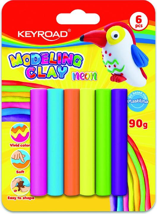 Keyroad Plasticine, 6x15g, neon, blister, colour mix