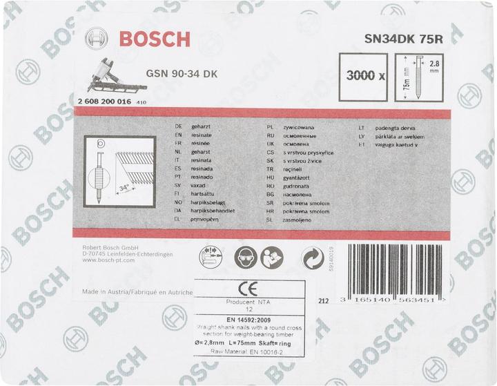 Produktbild Bosch Professional Zubehör D-Kopf Streifennagel SN34DK 75R, 2,8 mm, 75 mm, blank, gerillt