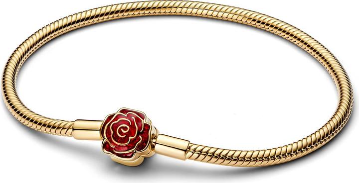Produktbild Pandora Disney Beauty and the Beast Enchanted Rose Snake Chain Bracelet (17 cm, rosevergoldet, Emaille, Metall)