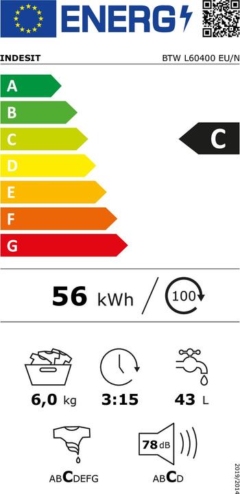 Energie-Label Indesit BTW L60400 EU/N (6 kg, Oben)