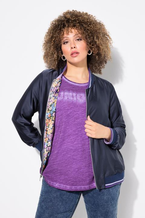 Image du produit Ulla Popken Blouson réversible, uni/à fleurs, col esprit Teddy américain et bords-côtes (58)