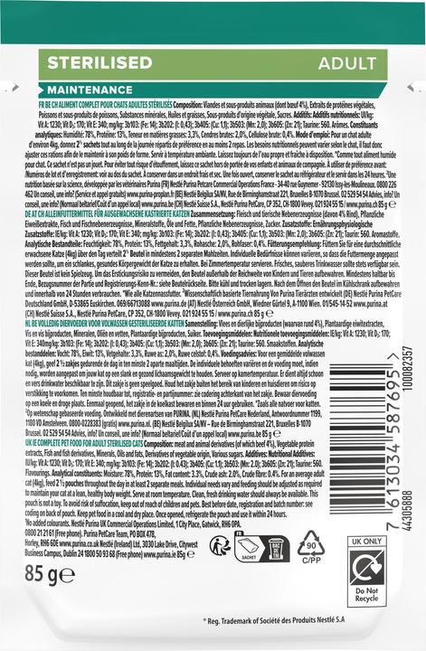 Nutritional values and ingredients Pro Plan Cat Nutrisavour (Adult, 1 pcs., 85 g)