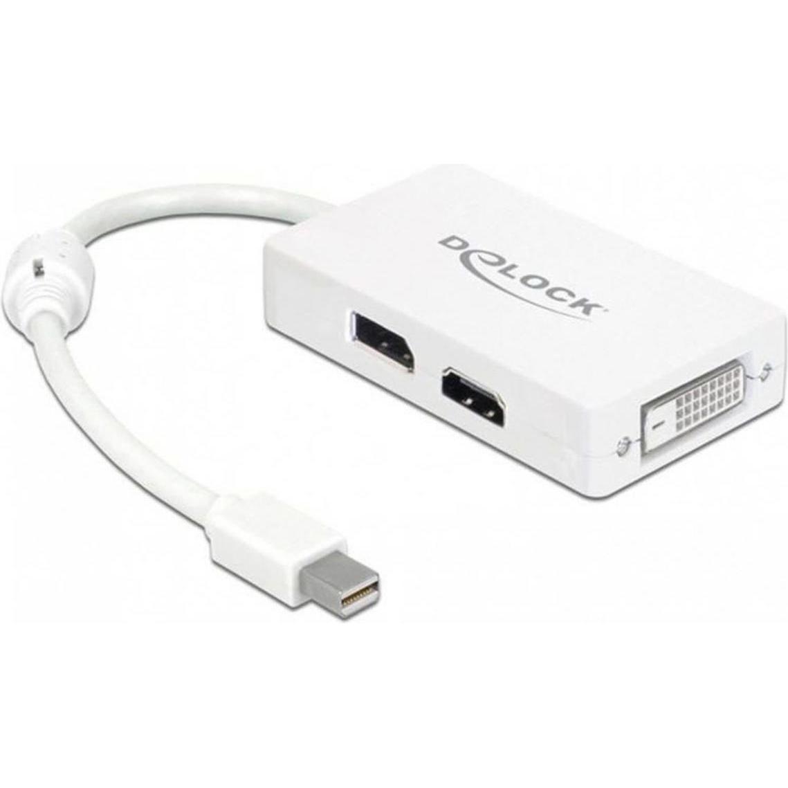 Delock Mini DP zu (DP, DVI, HDMI, 10 cm), Adattatore dati + video, Bianco