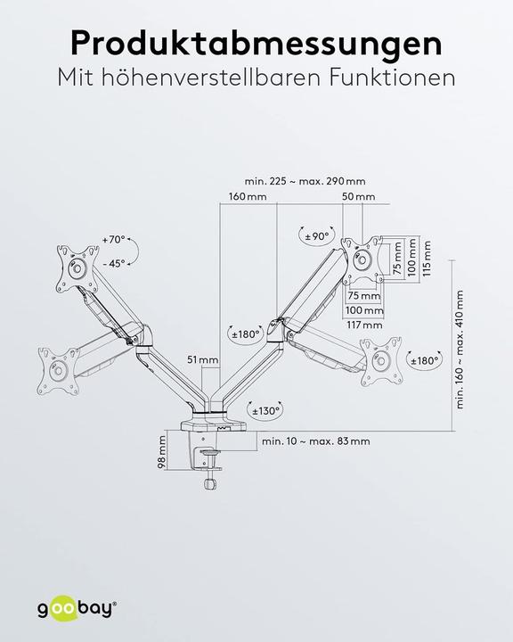 Actual product image Goobay Double monitor mount with gas pressure spring (Table, 32", 9 kg)