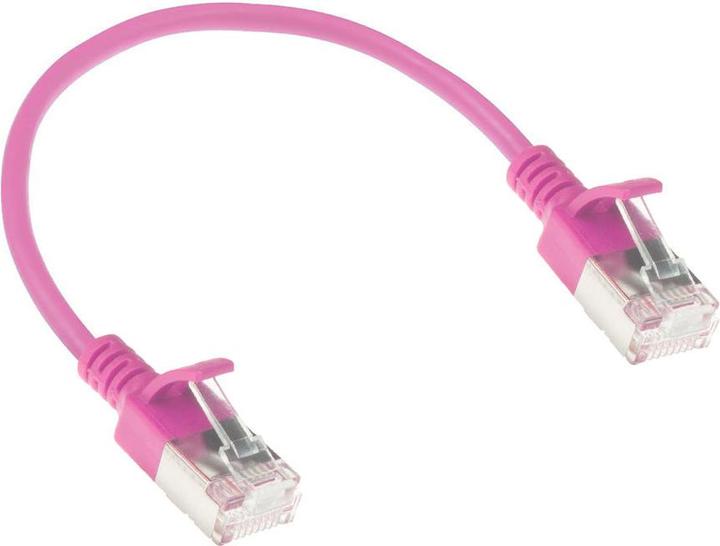 Produktbild ACT Pink 0.15 meter LSZH U/FTP CAT6A datacenter slimline patch cable snagless with RJ45 connectors (U/FTP, CAT6a, 0.15 m)