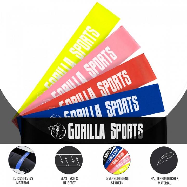 Produktbild Gorilla Sports Resistance Band Set (0.50 m, Stark, Extra Stark, Mittel, Extra Leicht, Leicht)