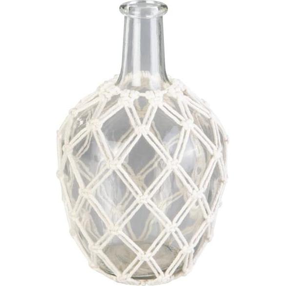 MICA Living, Vase, Vase in Flaschenform - mit Makrameenetz - aus Glas und Textil - ca. 16 x 26 cm (16 x 26 cm)
