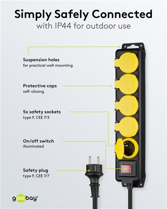 Actual product image Goobay extension cord (5 x, CEE 7/4, 3 m)